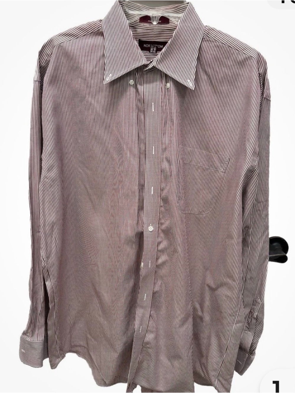 Nordstrom Men’s Burgundy and White Thin-Stripe Dress Shirt 17.5”